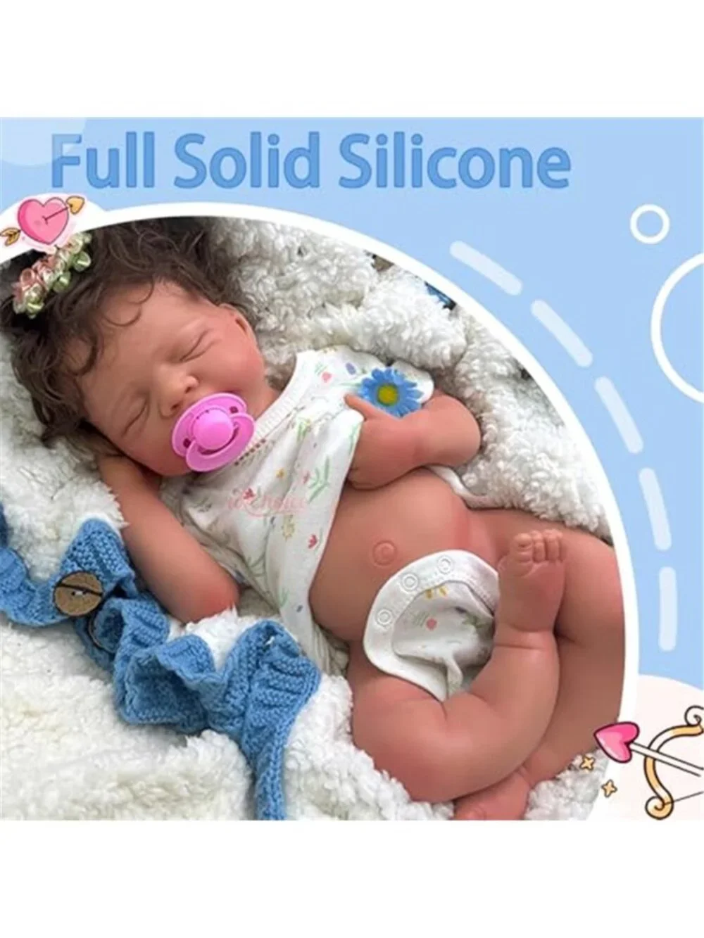 19 Inch Reborn Baby Doll Open Mouth Solid Silicone Weighted 6.7 lbs Rooted Hair